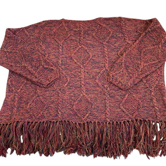 K.C. Creations Oversized Boho Artsy Tunic Sweater W Fringe Hem Rainbow Marled - Picture 15 of 16